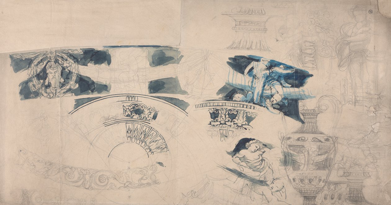Designs for a Ceiling and Interiors by Alfred Emile Stevens