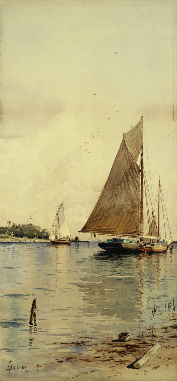 Drying the Sails, Oyster Boats, Patchogue, Long Island by Alfred Thompson Bricher