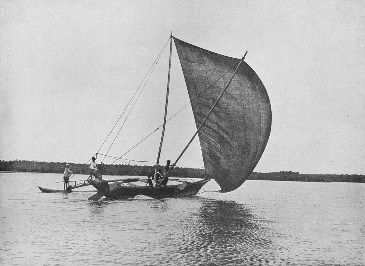 Outrigger Canoe in Full Sail on Negombo Lake by Alfred William Amandus Plate