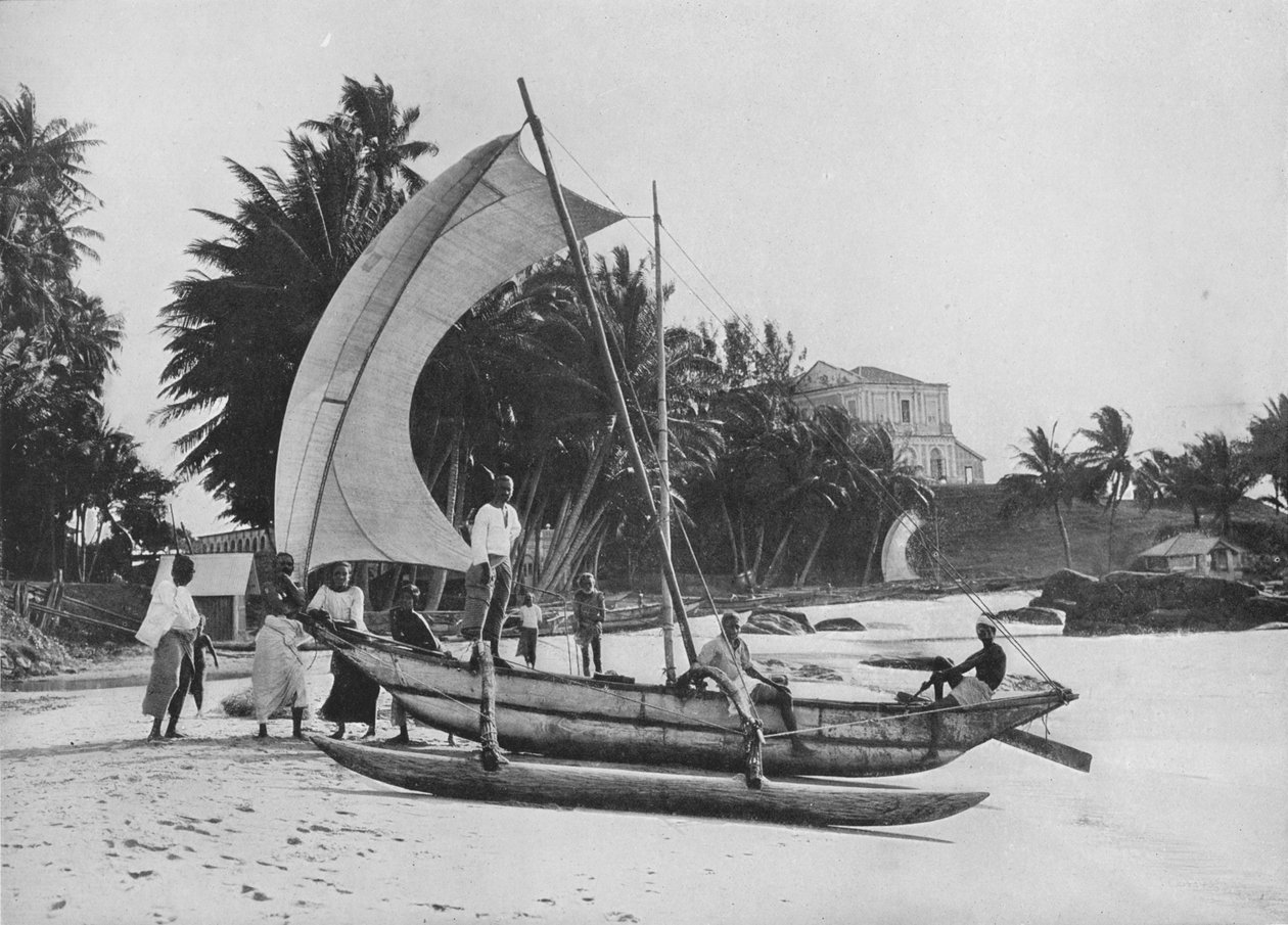 Outrigger Fishing Canoe at Mount Lavinia Sea Shore, c1890, 1910 by Alfred William Amandus Plate