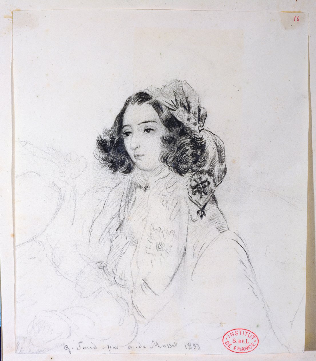 George Sand (1804-76) Wearing a Headscarf, 1833 by Alfred de Musset
