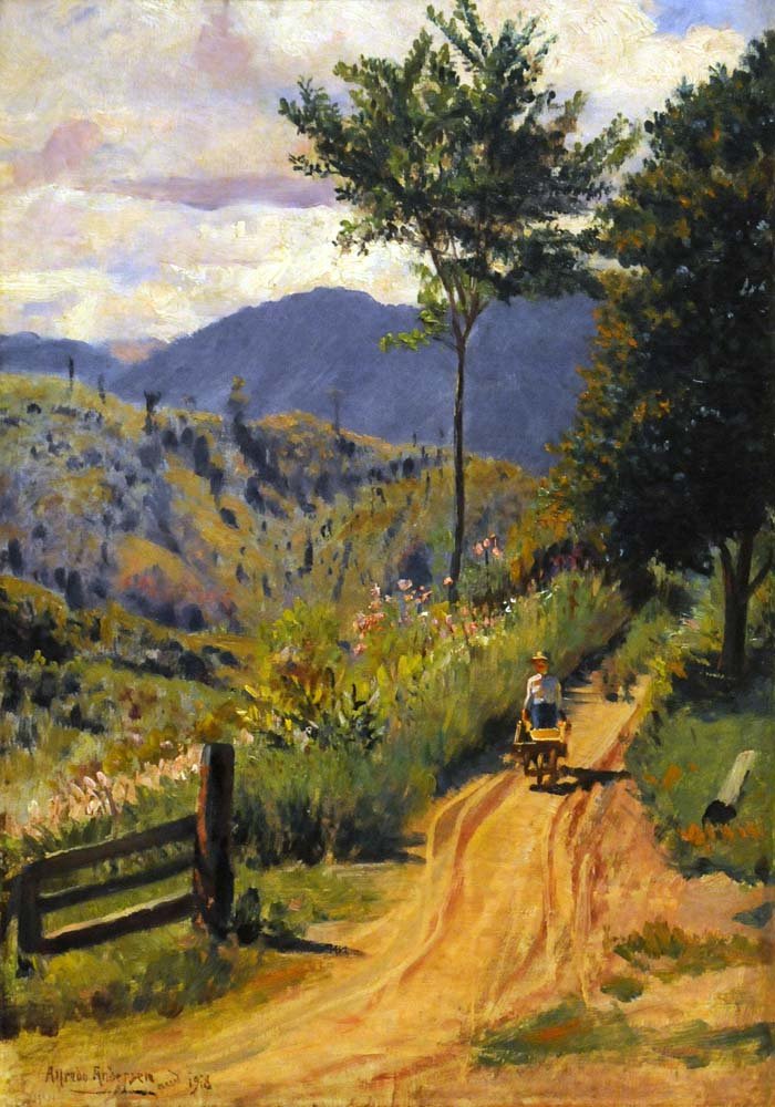 Landscape with a Mountain Range and a Figure by Alfredo Andersen
