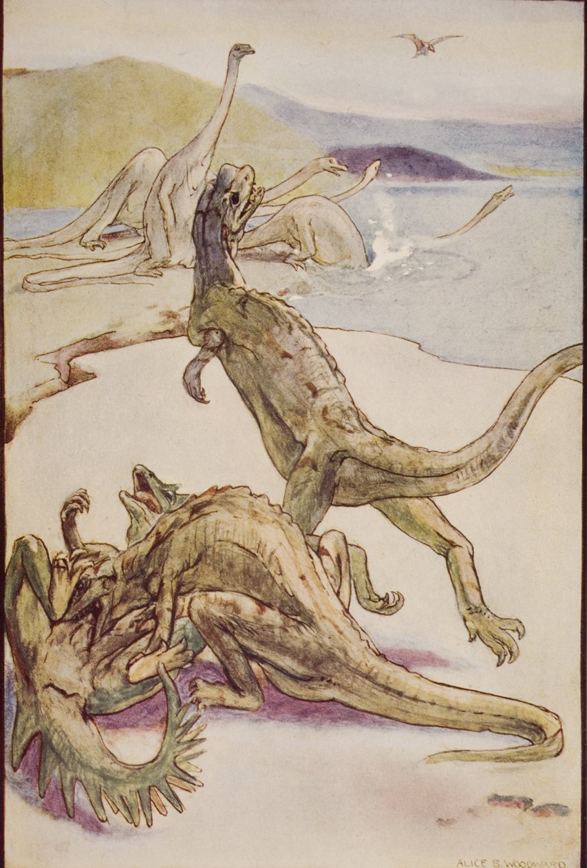 A Mesozoic Scene showing Deinotheria, illustration from 