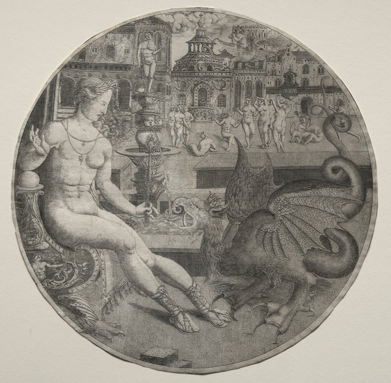 Naked Woman and a Dragon by Allaert Claesz