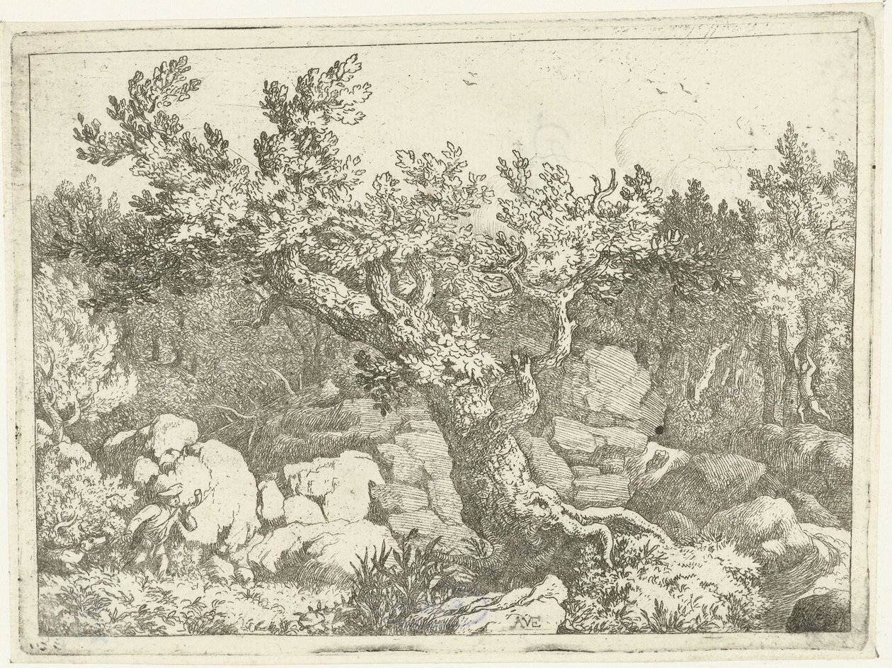 Landscape with Hunter by Large Tree by Allaert van Everdingen