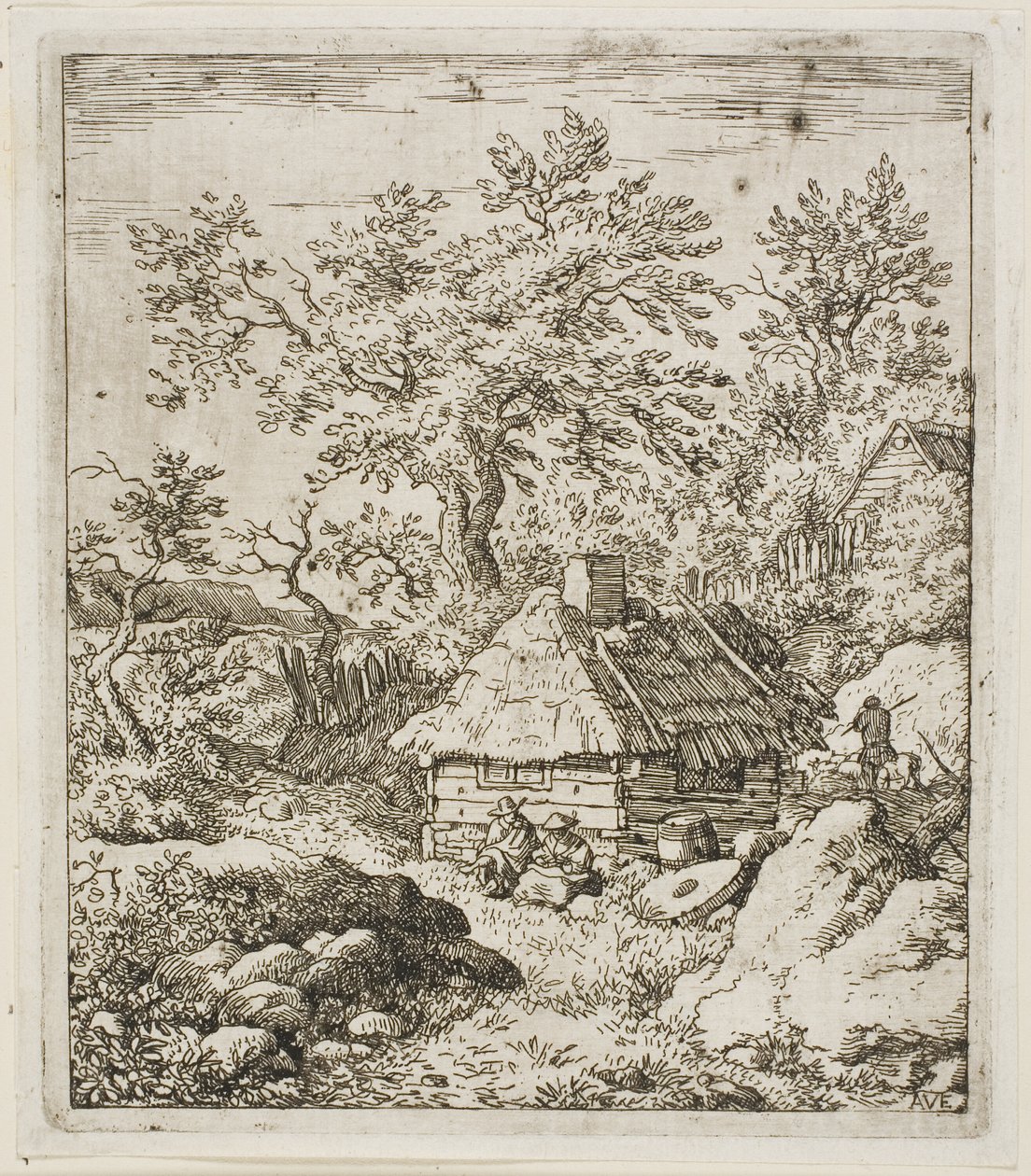Thatched Hut among Trees and Rocks by Allaert van Everdingen