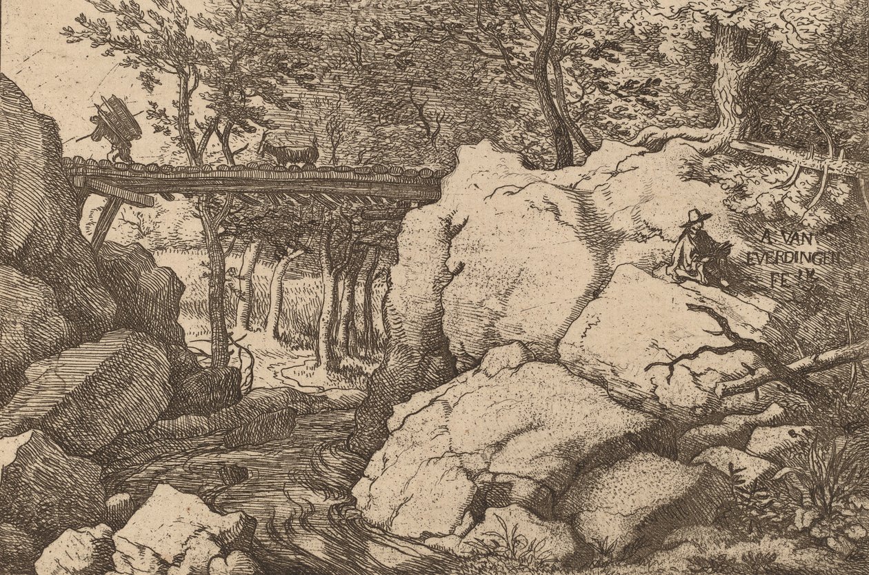 Goat on a Small Bridge, probably c. 1645-1656 by Allart van Everdingen