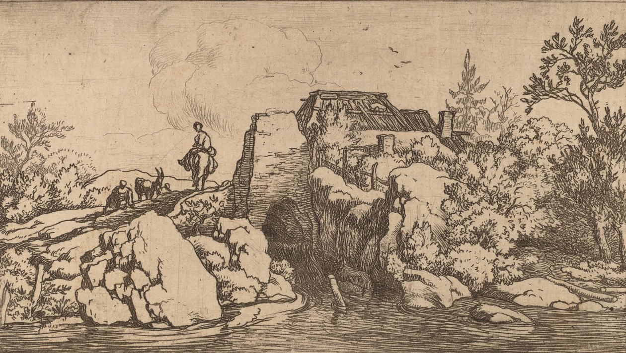 Horseman on a Stone Bridge by Allart van Everdingen
