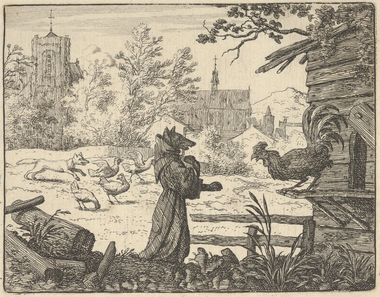 Renard, Disguised as a Monk, Gains the Confidence of the Rooster, 1650-75 by Allart van Everdingen