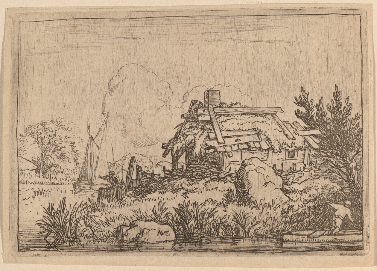 Ruined Cottage, Surrounded by Water by Allart van Everdingen