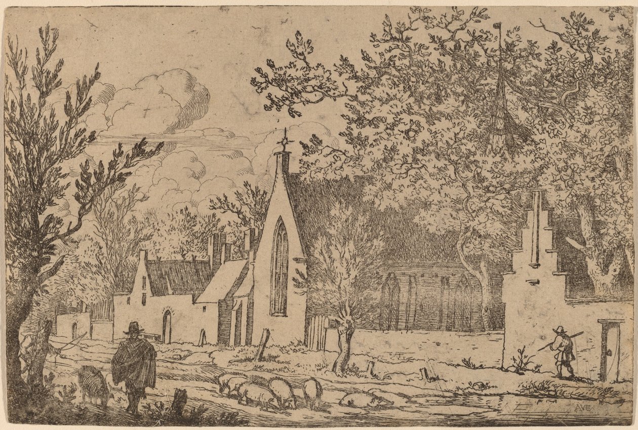 Swine Herd near a Chapel by Allart van Everdingen