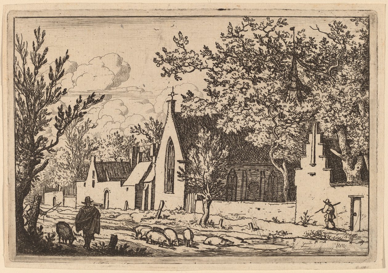 Swine Herd near a Chapel by Allart van Everdingen