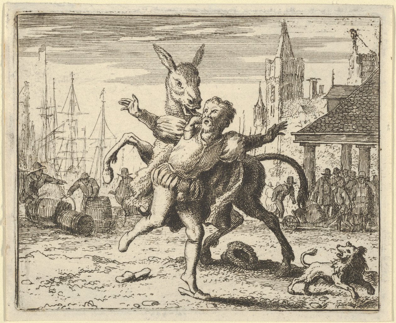 The Ass, Jealous of the Attention the Dog Is Getting From His Master, Looks to Imitate by Allart van Everdingen
