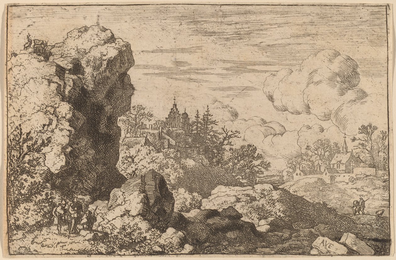 Three Travelers at the Foot of a High Rock, probably c. 1645-1656 by Allart van Everdingen