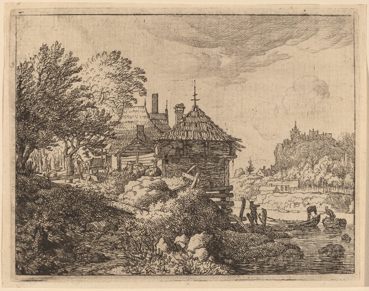 Two Boats Approaching a Hut by Allart van Everdingen
