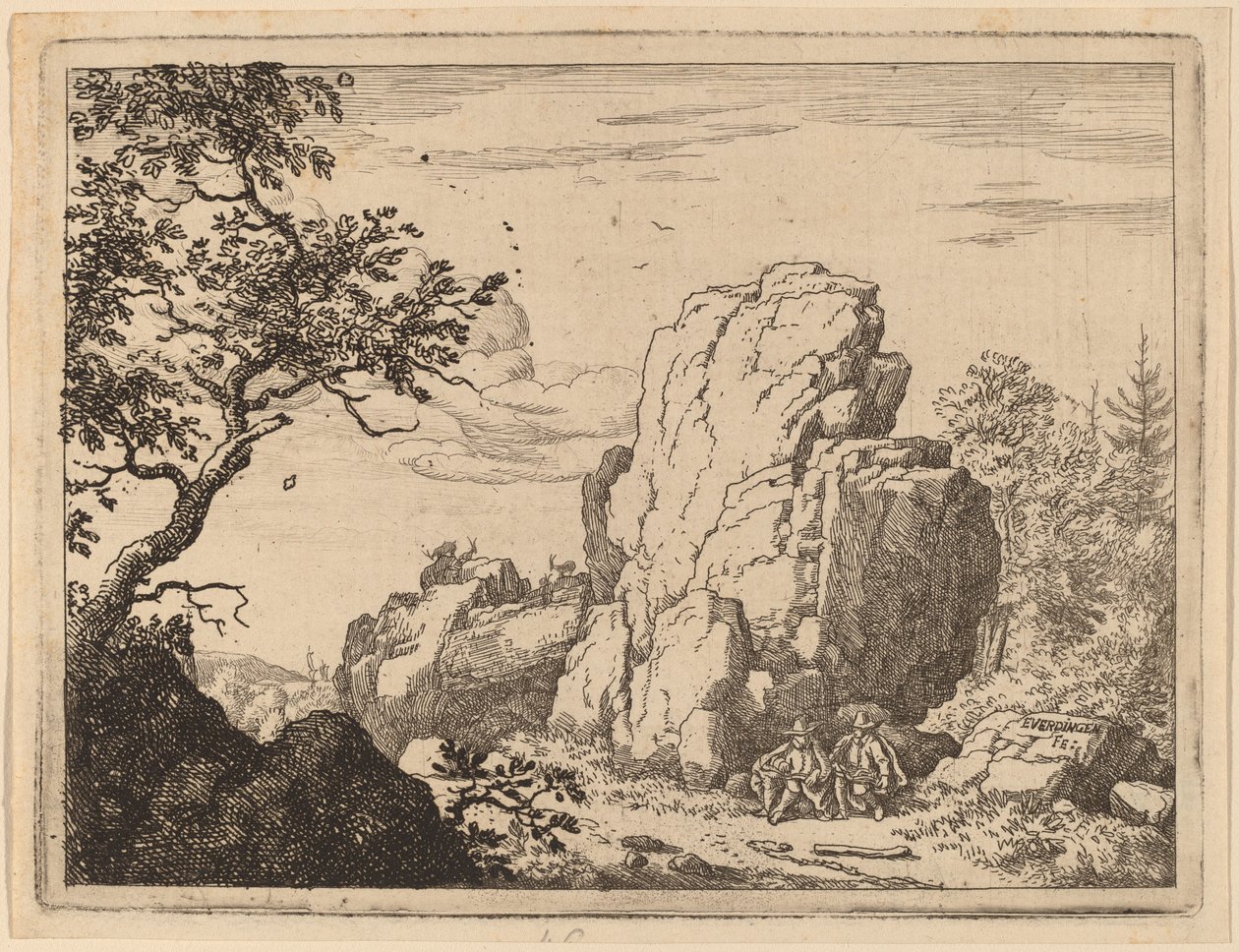Two Men Seated at the Foot of a High Rock by Allart van Everdingen