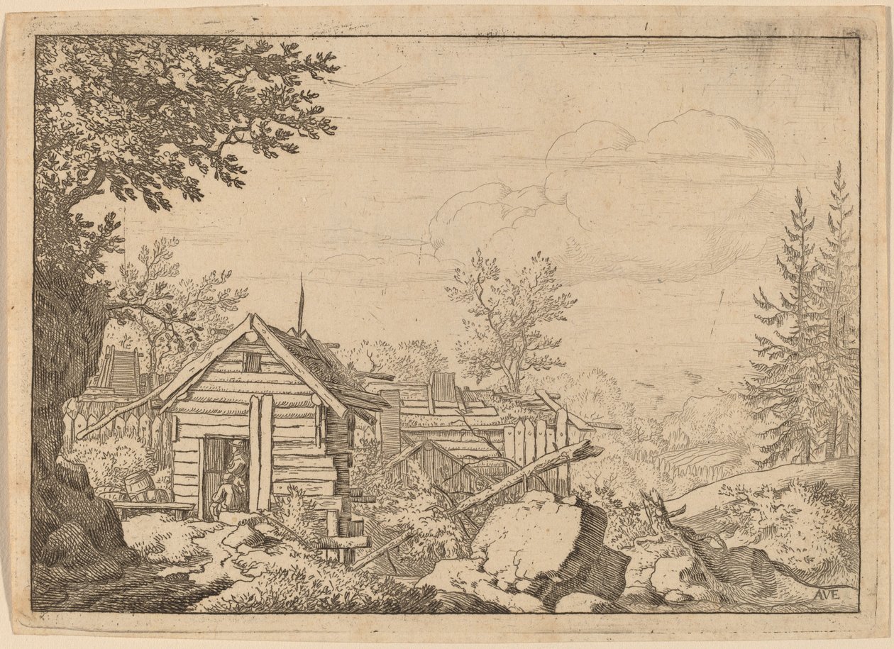 Two Men in the Doorway of a Hut by Allart van Everdingen