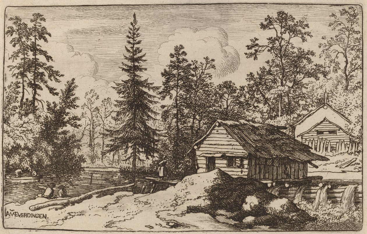 Woman in a Riverscape Looking towards a Boat by Allart van Everdingen