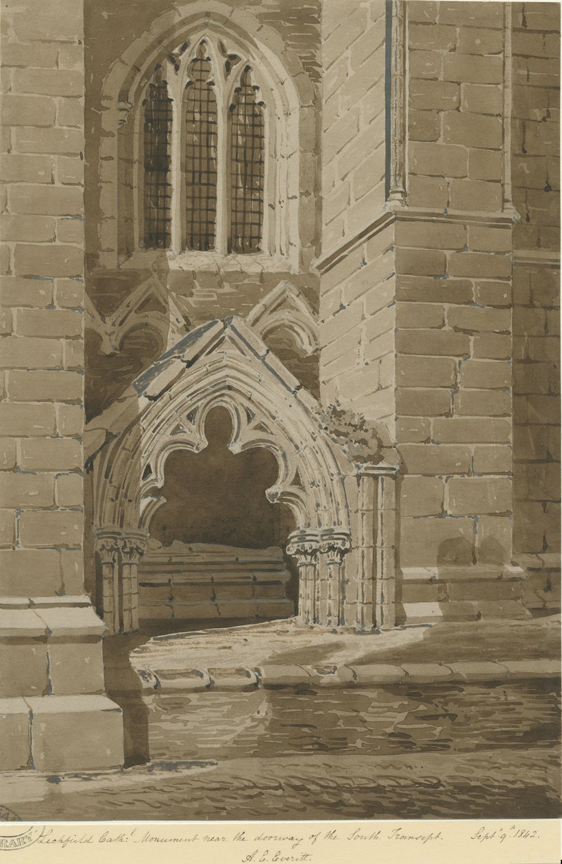 Lichfield Cathedral - South Transept: Red Sepia Drawing, 9 Sep 1842 by Allen Edward Everitt