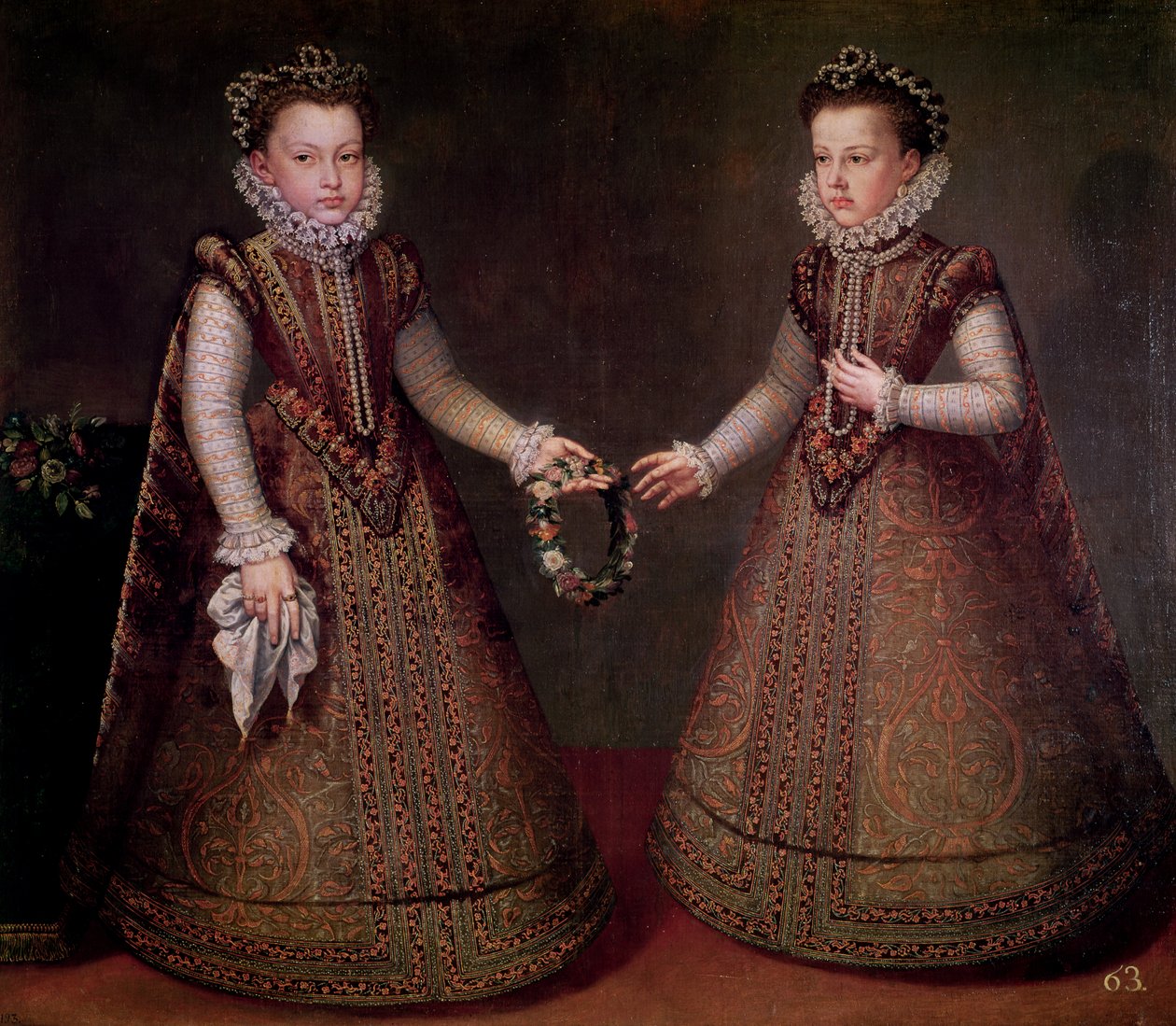 The Infantas Isabella Clara Eugenia (1566-1633), Governor of the Netherlands and Catalina Micaela (1567-97), Duchess of Savoy, 1575 by Alonso Sánchez Coello