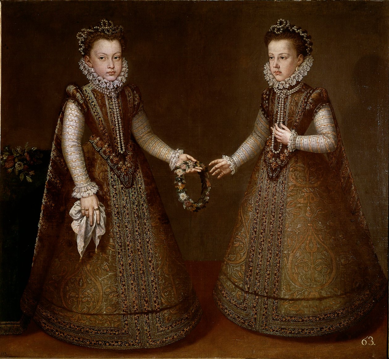 Portrait of Isabella and Catherine, daughters of King Philip II (1527-1598) of Spain. Painting by Alonso Sanchez-Coello (circa 1531-1588) by Alonso Sánchez Coello
