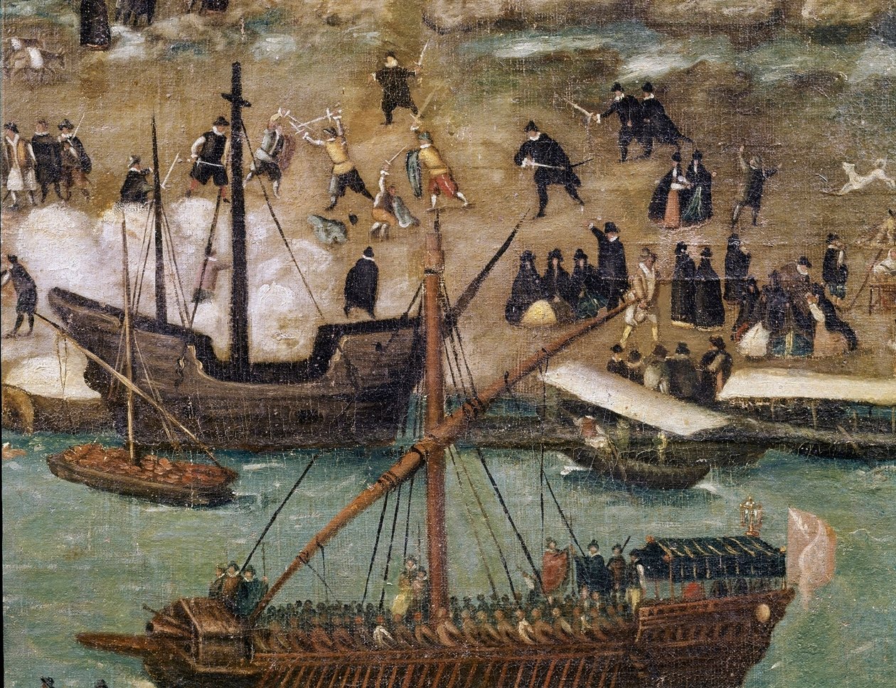 The City of Seville, detail of the harbour (Painting, end 16th century) by Alonso Sánchez Coello