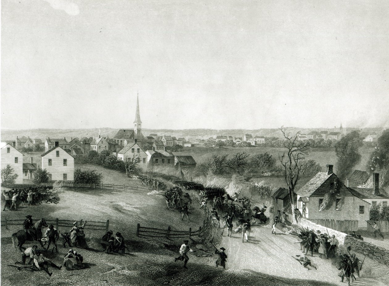The Retreat of the British from Concord, April 1775, engraved by James Smillie by Alonzo Chappel