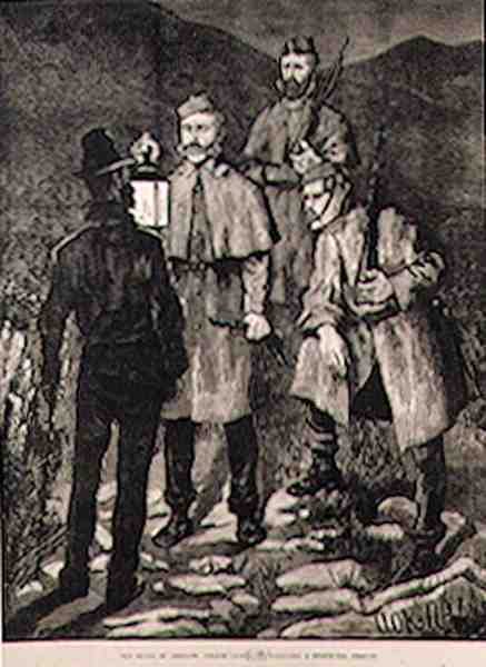 The State of Ireland: Police Patrol Challenging a Suspected Person, from The Illustrated London News by Aloysius C. OKelly