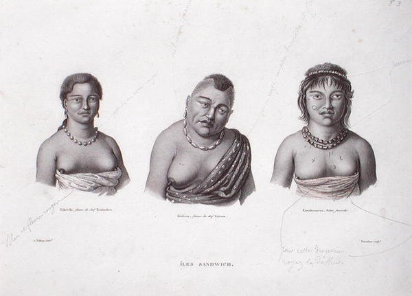Wives of the Hawaiian Chiefs from the Sandwich Islands, c.1824 by Alphonse (after) Pellion