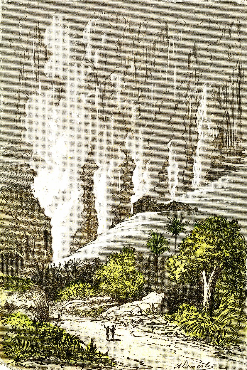 Prehistory- Cataracts of Zambeze. Drawing by A. Demarle. 1885 by Alphonse Demarle