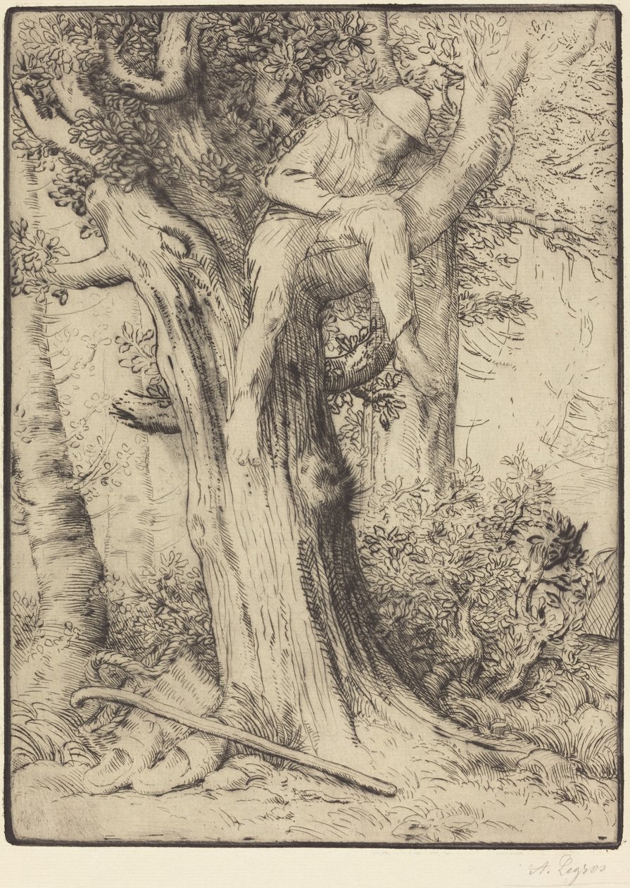 Landscape with a Boy in a Tree by Alphonse Legros