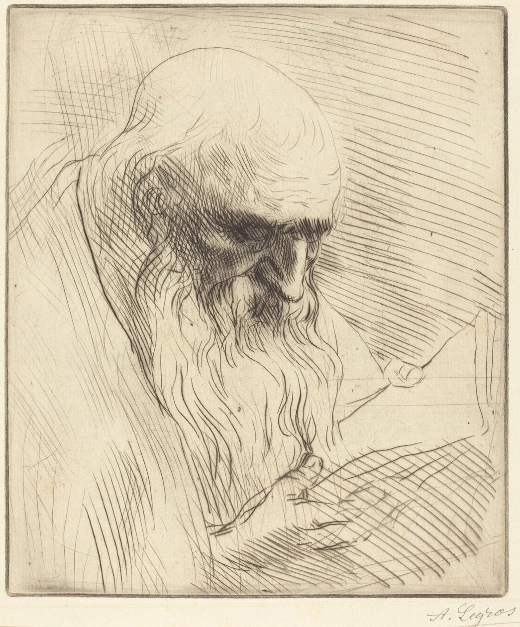 Study of the Head of a Man Reading by Alphonse Legros
