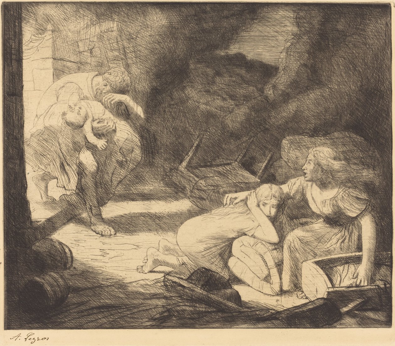 The Fire (2nd plate) by Alphonse Legros