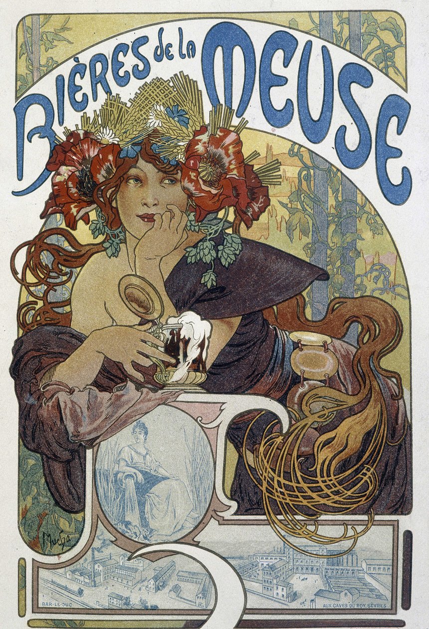 Les Beers de la Meuse - Advertising, Arts Déco by Alphonse Marie (after) Mucha