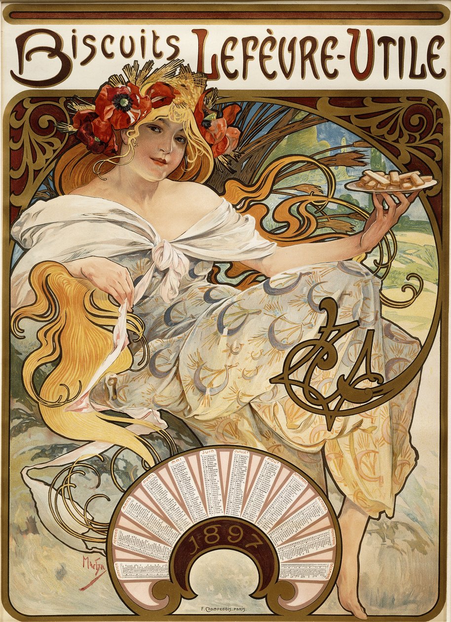 Biscuits Lefevre-Utile, Designed as a Calendar for 1897 by Alphonse Mucha