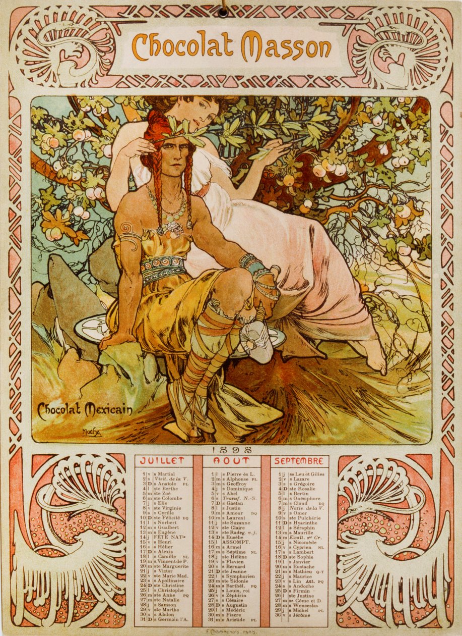 Chocolate Masson calendar illustrated by Mucha, a Czech Art Nouveau painter by Alphonse Mucha