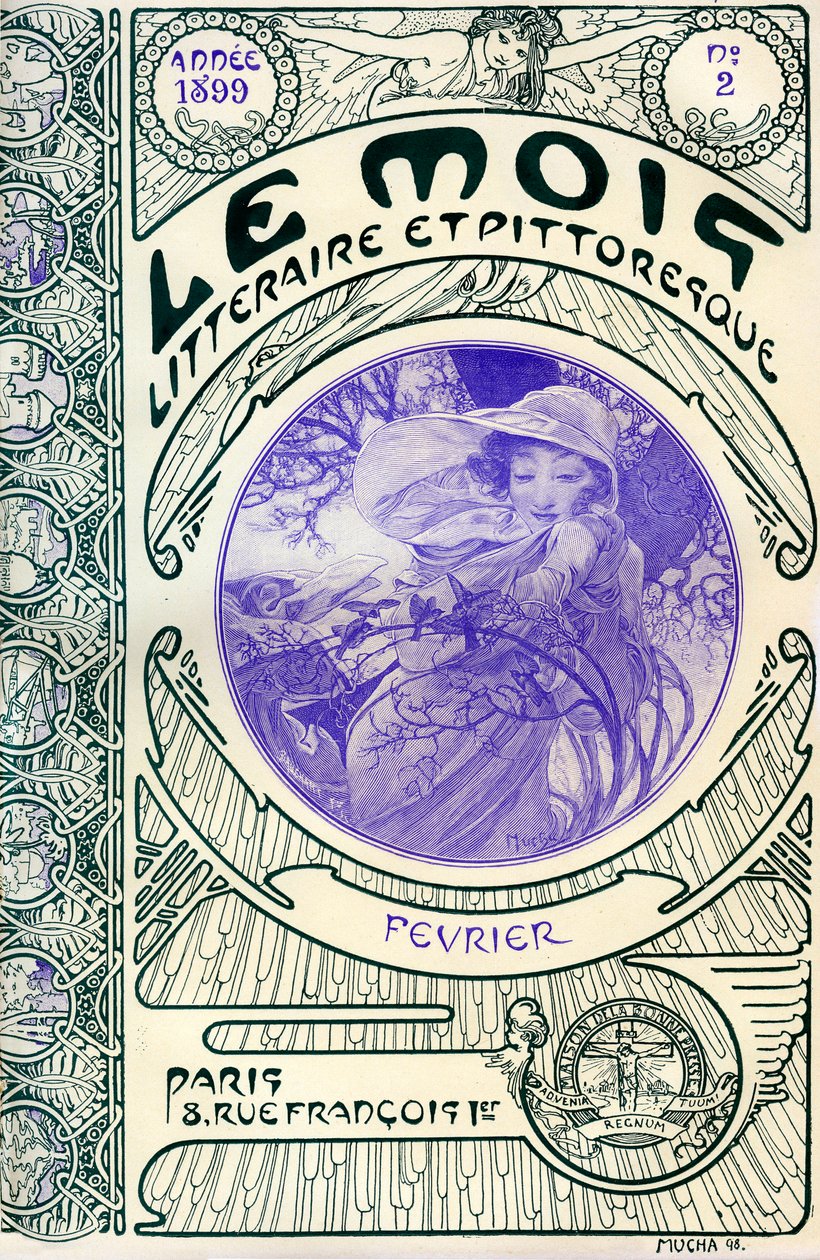 Cover of the magazine Le Month litteraire et picturesque by Alphonse Mucha: month of February 1899 - Maison de la Bonne Presse by Alphonse Mucha