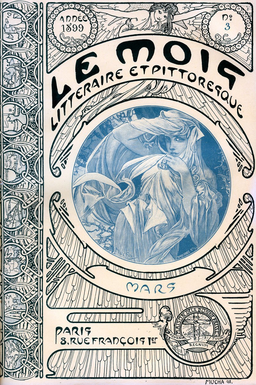 Cover of the magazine (monthly magazine) The Literary and Picturesque Month by Alphonse Mucha: March 1899 - Maison de la Bonne Presse by Alphonse Mucha