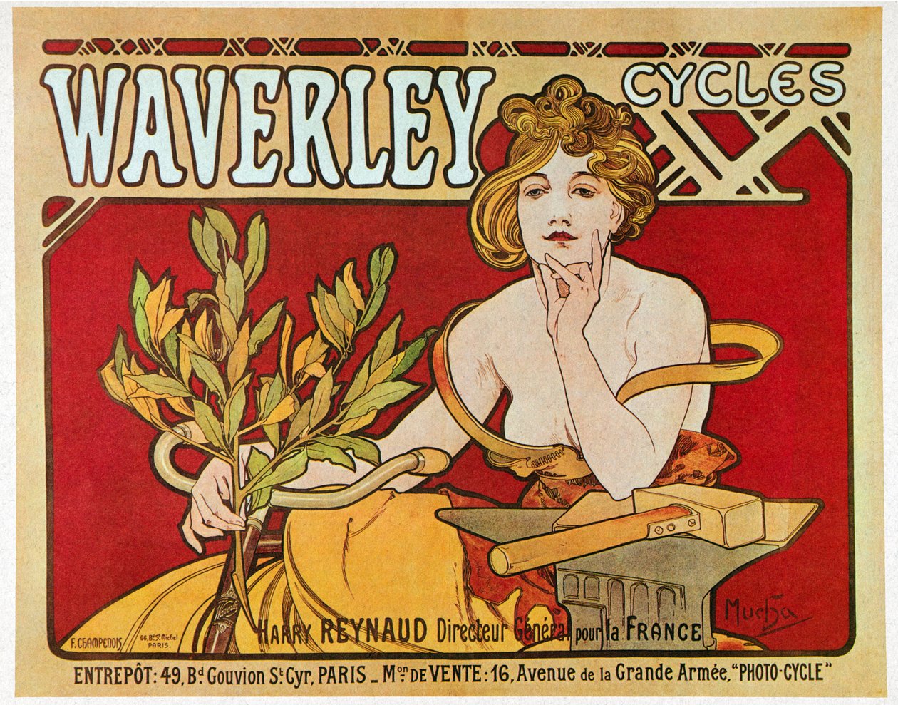 Poster advertising Waverley cycles by Alphonse Mucha