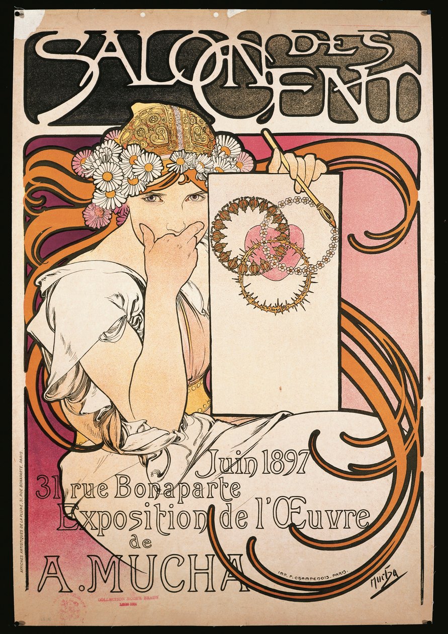 Poster advertising the exhibition of A. Mucha at the Salon des Cent by Alphonse Marie Mucha