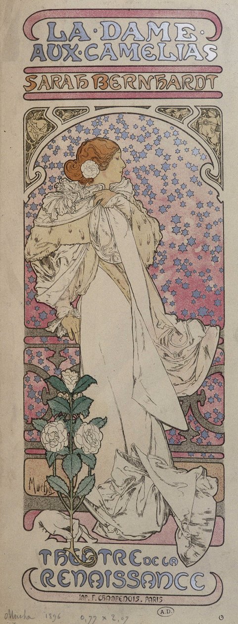 Poster for La Dame aux Camélias at the Renaissance Theatre with Sarah Bernhardt - by Mucha by Alphonse Mucha