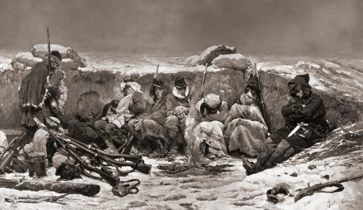 French Soldiers in Trench. Siege of Paris. Franco-Prussian War by Alphonse Marie de (after) Neuville