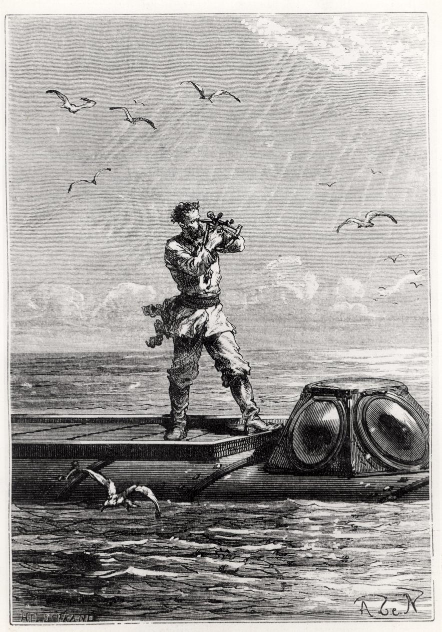 Captain Nemo on top of the Nautilus, from 