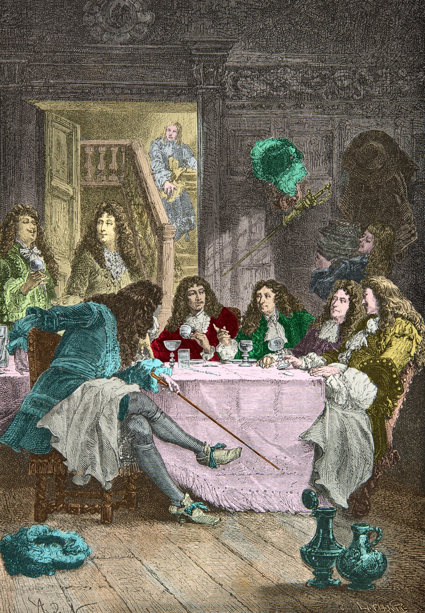 Jean de La Fontaine, Nicolas Boileau-Despréaux, Molière and Racine dining in a cabaret by Alphonse Marie de Neuville