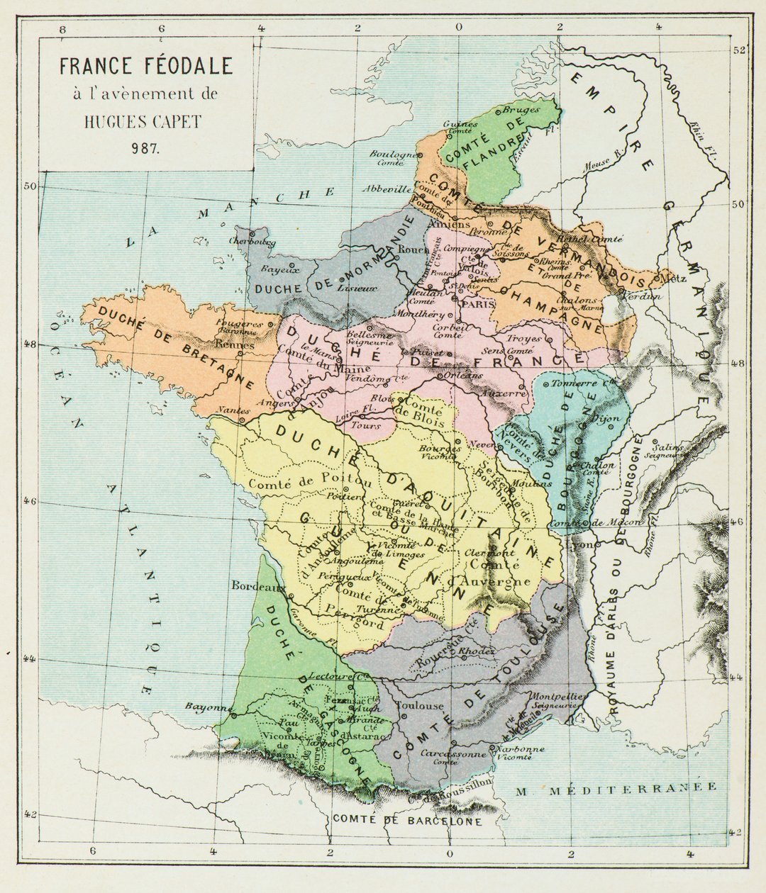 Map of France in 987 by Alphonse Marie de Neuville