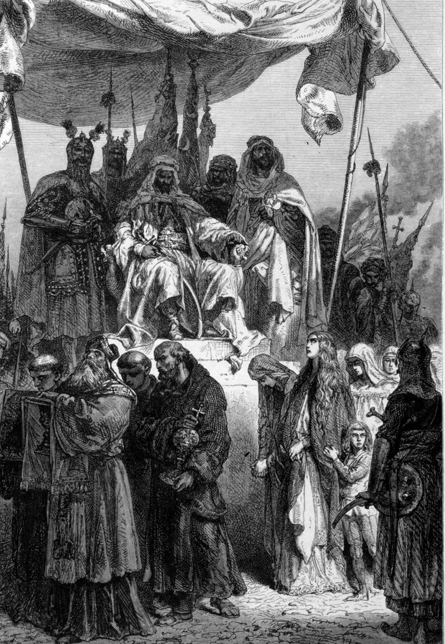 The Christians of Jerusalem Departing Before Saladin (1138-1193) After the Capture of the City in 1187. Engraving by Neuville 1879 by Alphonse Marie de Neuville