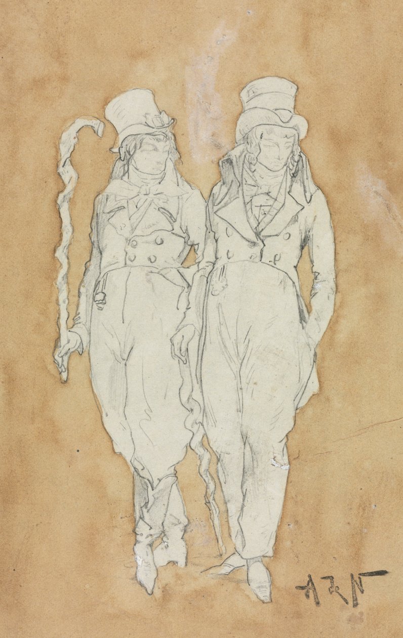 Two Young Men of Fashion Standing, Second Half 19th Century by Alphonse Marie de Neuville