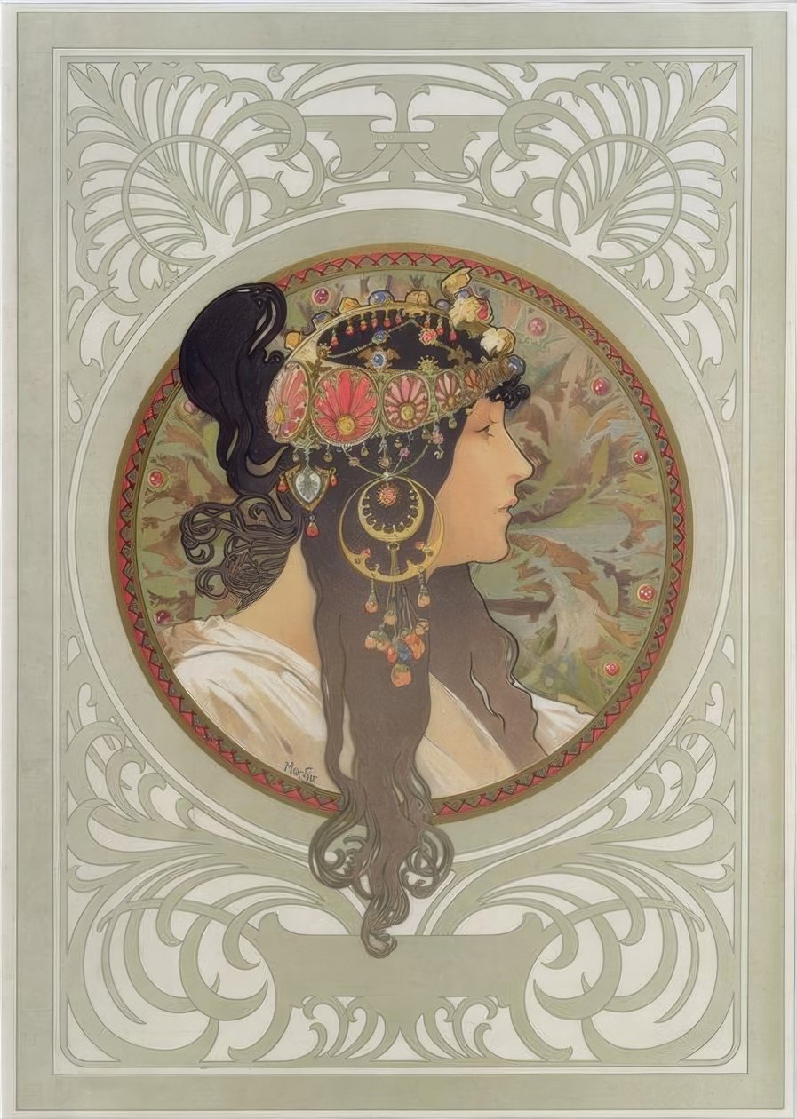 Byzantine Head: Brunette by Alphonse Mucha