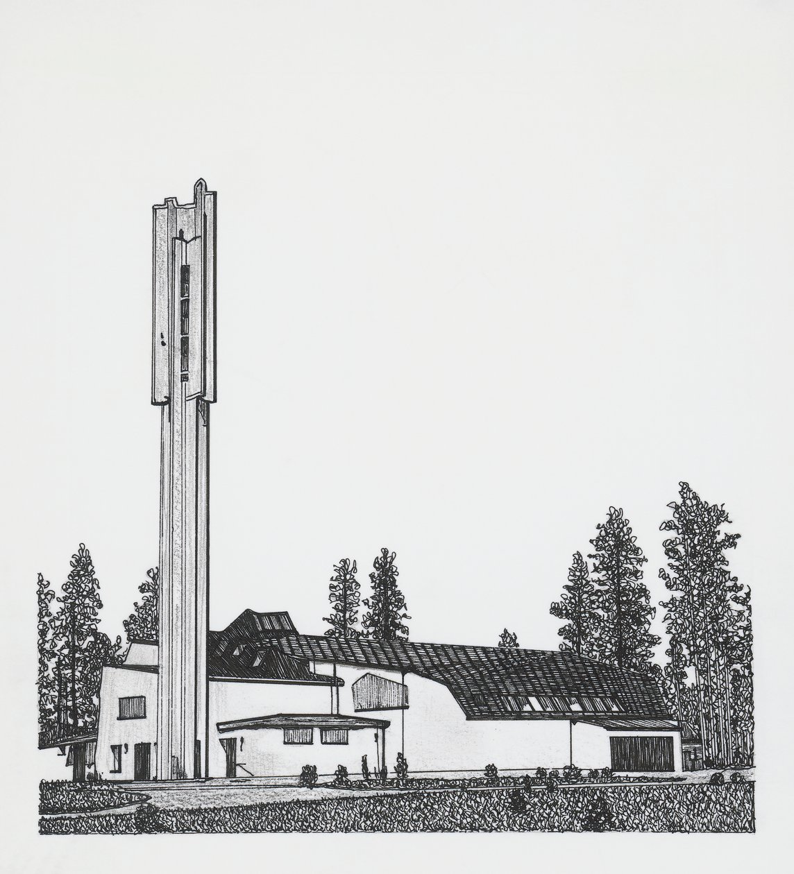 Drawing of the Church of Three Crosses by Alvar Aalto