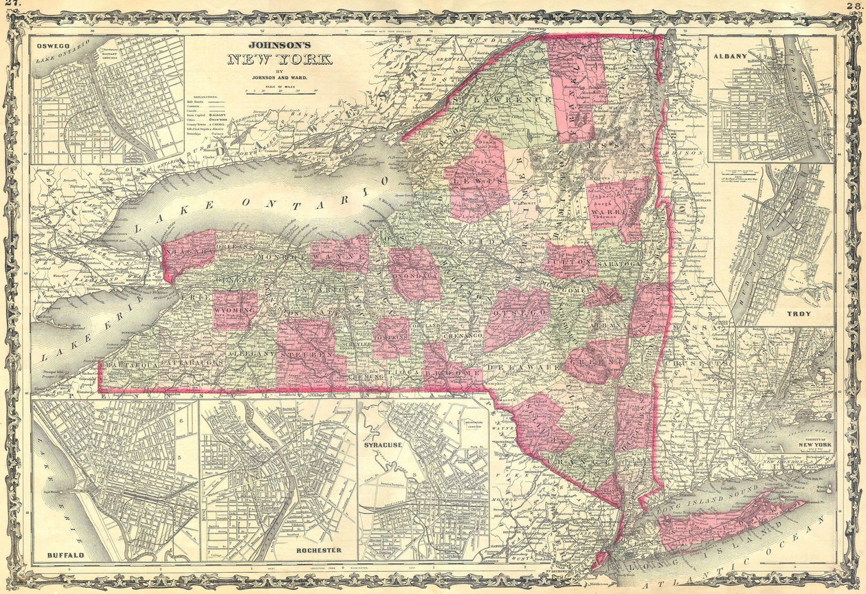 Johnsons Map of New York State by Alvin Jewett Johnson